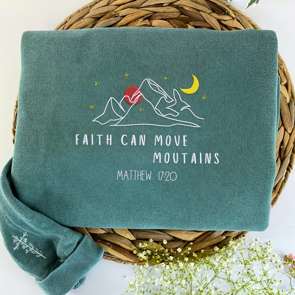 Embroidered Faith Can Move Mountains Sweatshirt, Jesus Embroidered Sweatshirt, Bible Verse Sweatshirt, GEMB09
